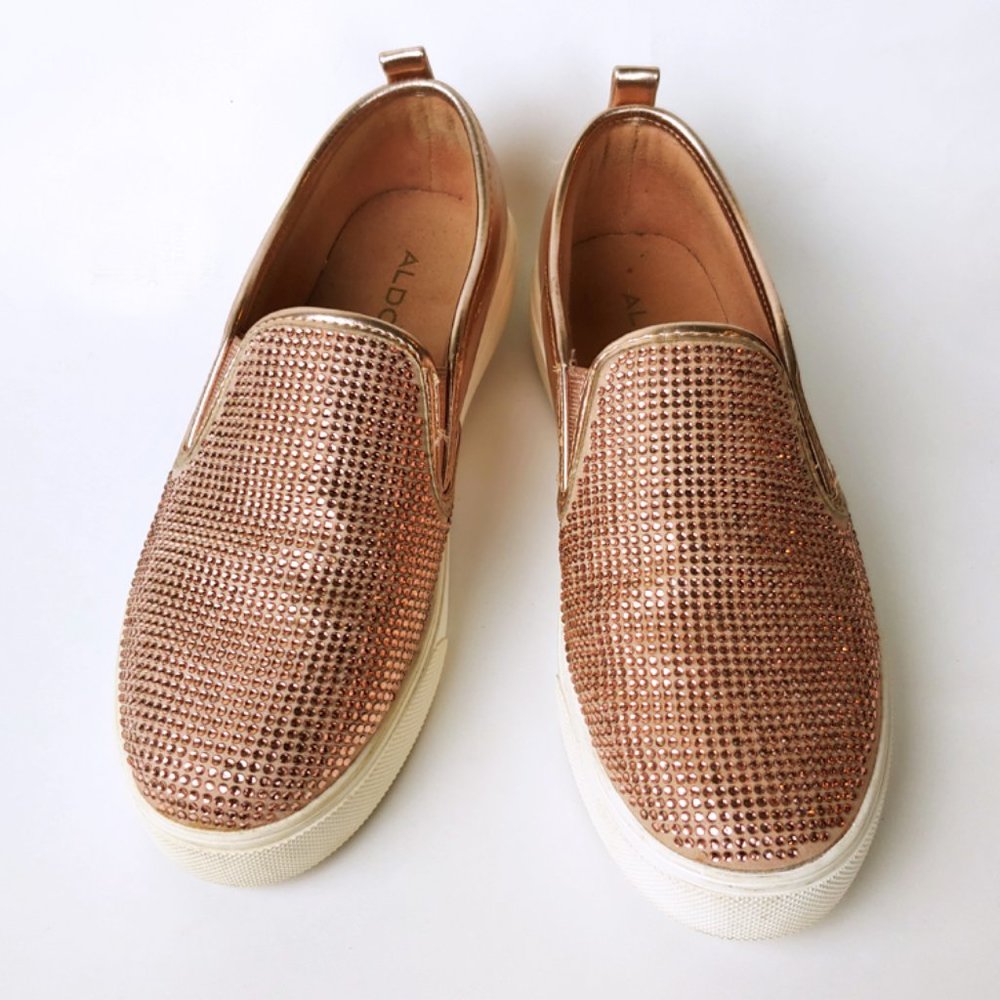 Aldo Rose Gold Bling Slide On Loafers